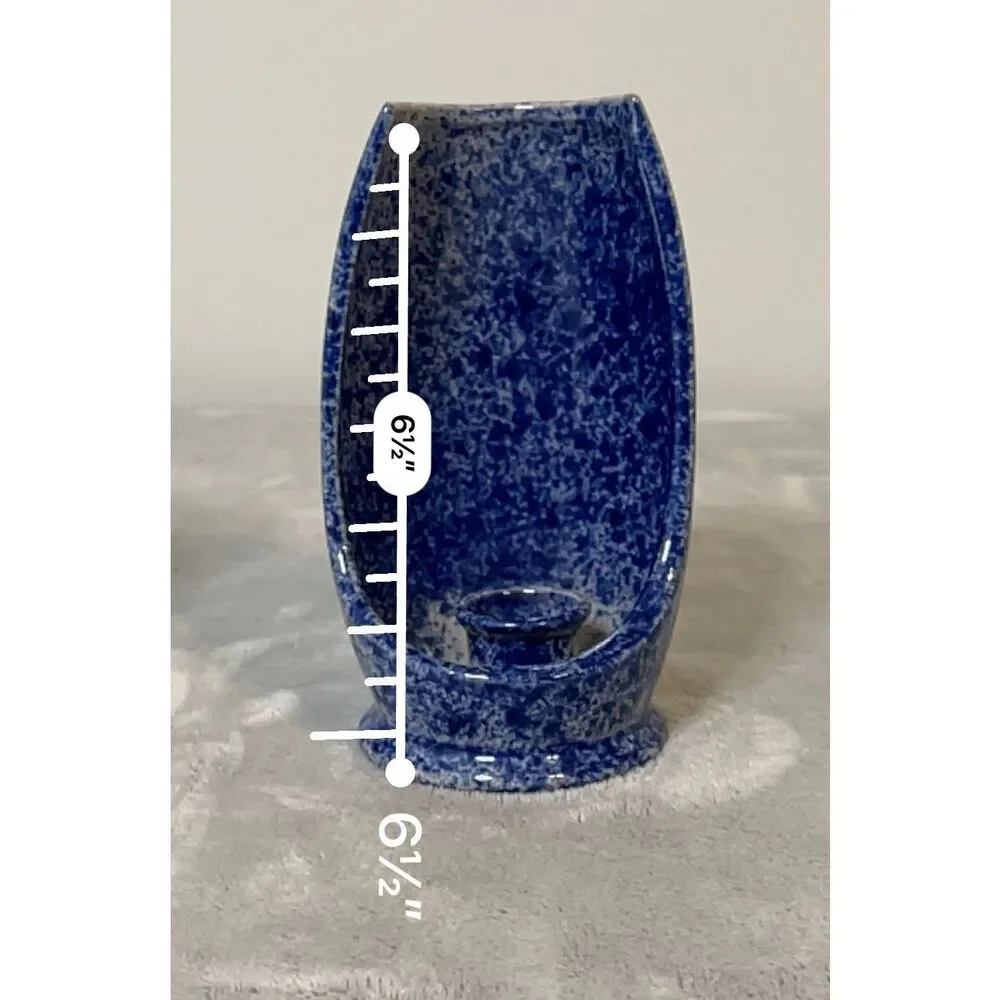 Lot of 2 Cottagecore Fairy Blue Pottery Candleholders